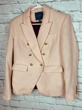 Biltmore Pink Tweed Double Breasted Blazer Gold Buttons Women’s Size 10